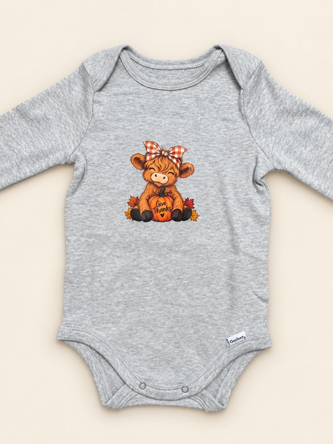 "Give Thanks" highlander cow infant long sleeve