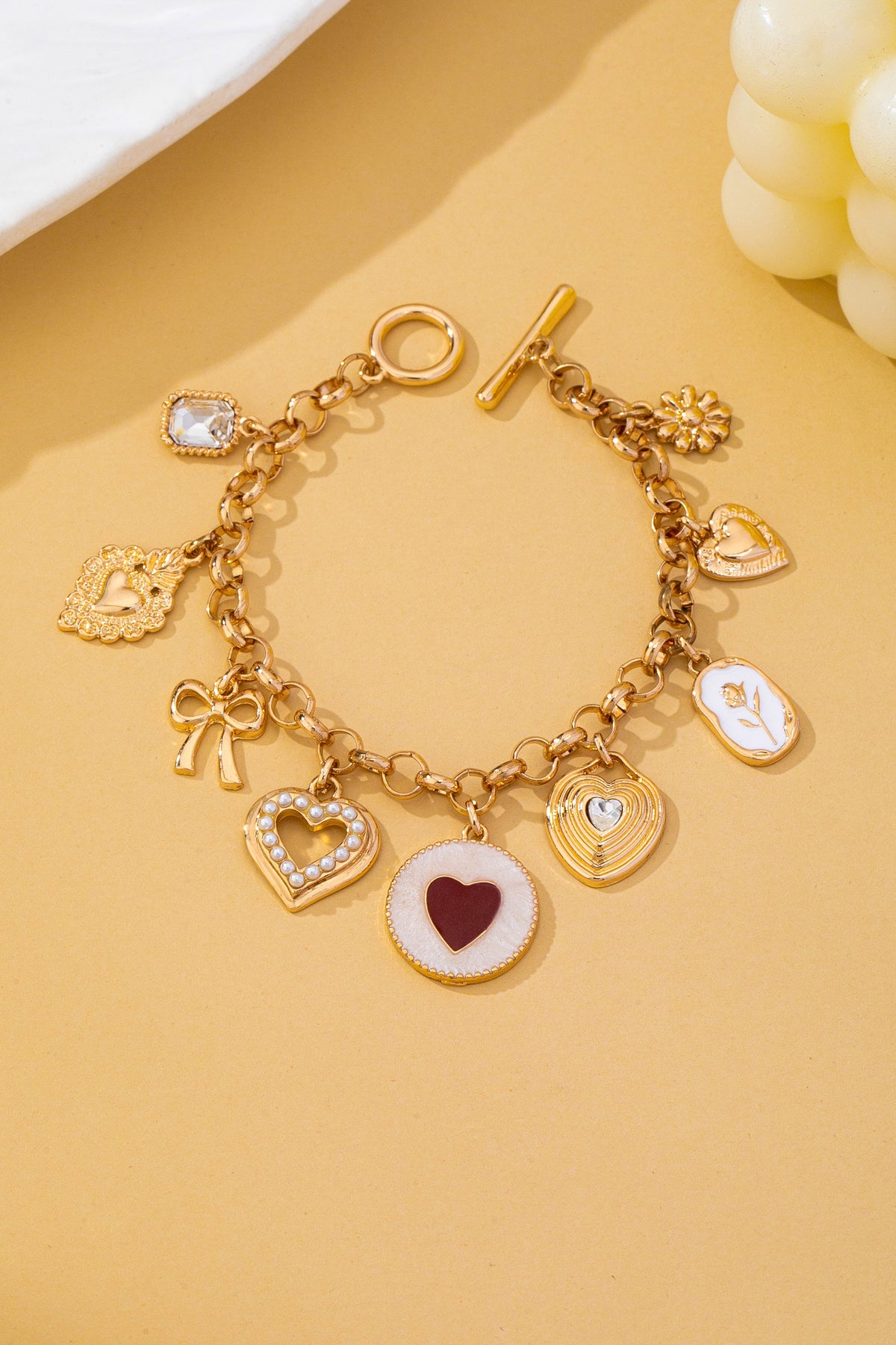 Vintage enamel Heart Charm Bracelet