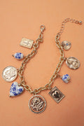 Blue Ceramic coin cross charm Bracelet
